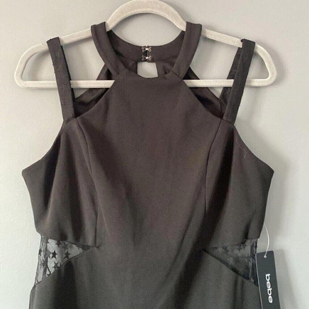 Bebe Black Star Mesh Mini Dress Harness Bodycon Whimsigoth Gothic 8 - Picture 3 of 16